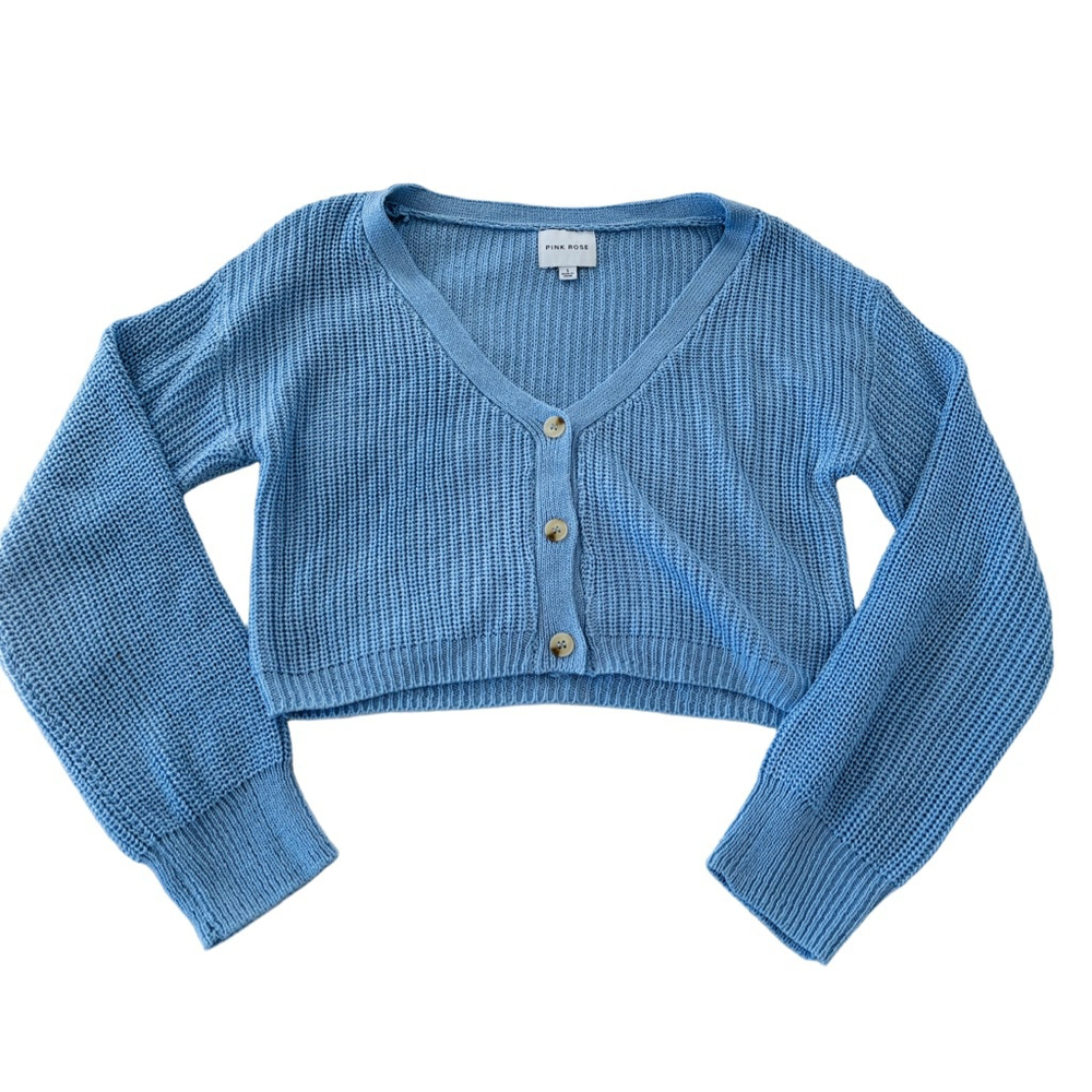 PINK ROSE Blue Cropped Cardigan Sweater women L